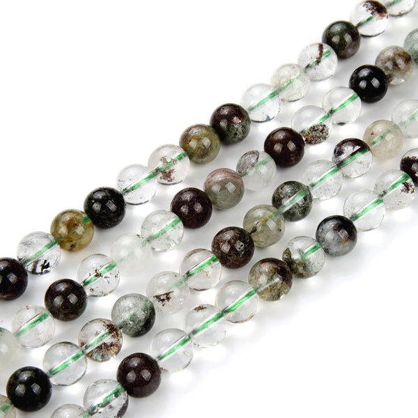 Natural Green Phantom Quartz Gemstone Round Beads, 15 Inch/1 Strand, Size Selections: 6mm/8mm/10mm