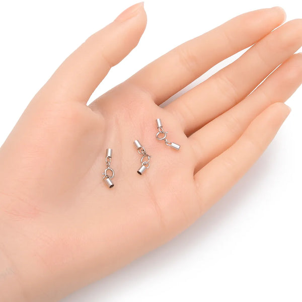 5pcs 925 Sterling Silver Tube Cord End Cap Clasps, Tarnish Resistant Rhodium Plated, Glue In Cord End, 17.8mm, Hole ID 2mm, SS148-2