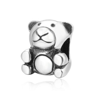 Cute Solid 925 Sterling Silver Teddy Bear Animal Bead Charm, Compatible with Pandora All Other...