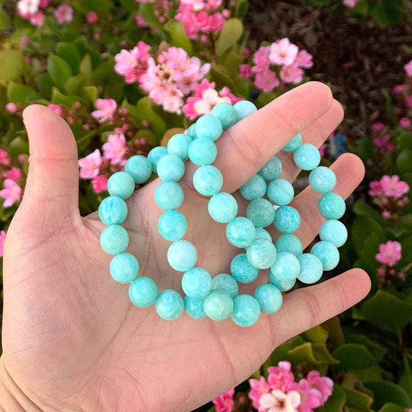 1 Strand Stretch Natural Russian Amazonite Beaded Gemstone Bracelet, 10mm Bead, Length Selections: 7 inch/7.5 inch/8 inch/8.5 inch