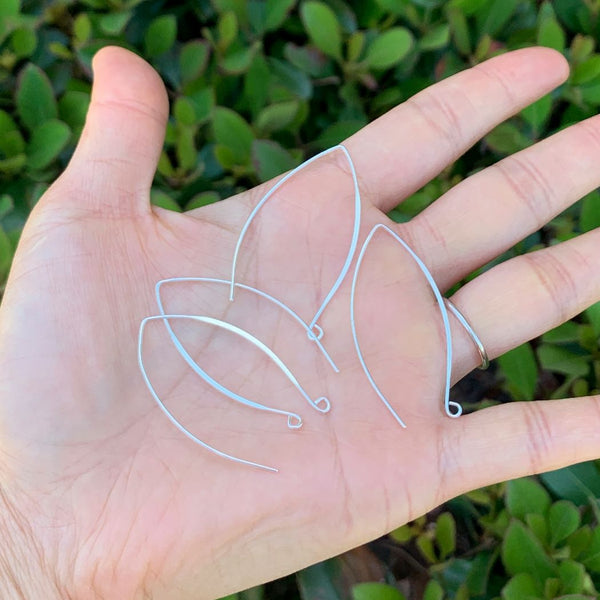 10pcs Sterling Silver Flat Marquise Earring Hooks, V Shape Ear Wire, 40mm Long, 0.7mm/21 Gauge, SS16-1