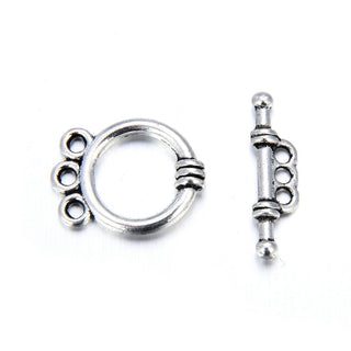 Adabele 20 Sets Round Toggle Clasp, 3 Rings Multiple Strands T-Bar Jewelry Closure, 17.7mm, Antique Silver, MC-AF8