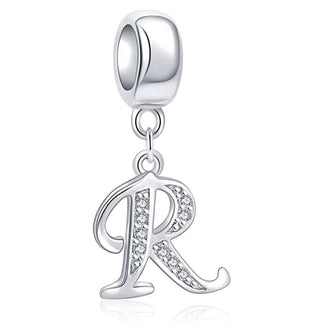 1pc 925 Sterling Silver Letter R, Alphabet Charm Pendant Drop, 18mm Long, Hole ID 4.5mm, EC3-A18