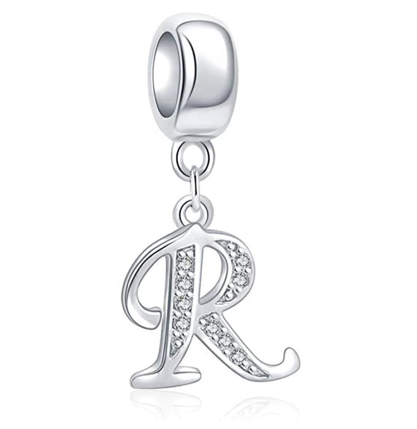 1pc 925 Sterling Silver Letter R, Alphabet Charm Pendant Drop, 18mm Long, Hole ID 4.5mm, EC3-A18
