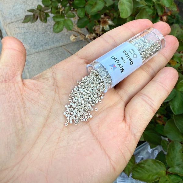 30g Miyuki Delica 11/0 Seed Beads, Opaque Galvanized Silver DB35
