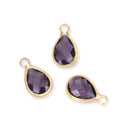 10pcs Grade A February Amethyst Teardrop Birthstone Charm Drop, 18K Yellow Gold Plated Brass, Size Selections: 11x7mm, 14x8mm, 16x9mm