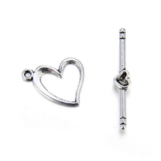 Adabele 20 Sets Heart Shape Toggle Clasp, T-Bar Jewelry Closure, 14.5mm (0.57 Inch), Antique Silver, MC-AF7