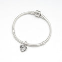 1pc Solid Sterling Silver Letter M Initial Flower Heart Alphabet Name Charm, Compatible with Pandora all Other Charm Bracelets, EC663