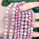 Natural Pink Rhodonite Gemstone Round Beads, 1 Strand/15 Inch, Size Selections: 4mm/6mm/8mm/10mm
