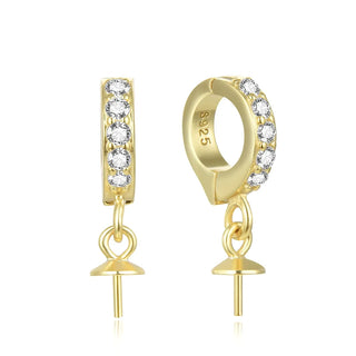 2pcs 925 Sterling Silver Hinged Bails, with Eye Pin Bails, Real 18K Yellow Gold Plated, Cubic Zirconia CZ, 17mm, SS94-2