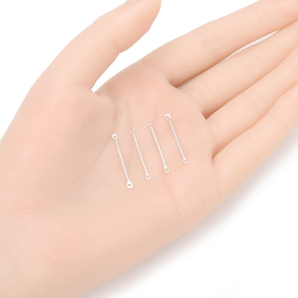 100pcs 2-Hole Bar Link, Sterling Silver Plated Brass, Hole ID 1.2mm, Length Selection: 10mm/15mm/20mm/25mm/30mm
