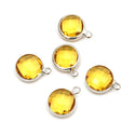10pcs Grade A November Topaz Yellow Birthstone Charm Drop, Sterling Silver Plated Brass, Size Selections: 6mm/8mm/10mm