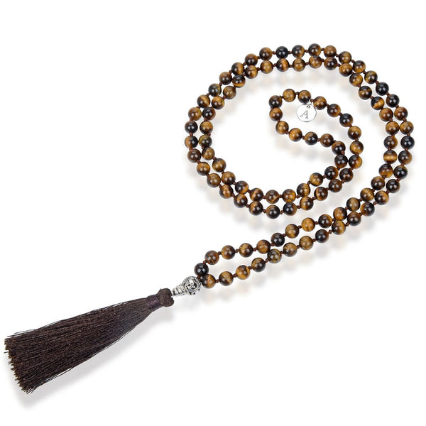Adabele Premium 108 Mala Bead Tassel Necklace, 8mm Natural Golden Yellow Tiger Eye Gemstone, Tibetan Buddhist Japa Prayer Beaded Jewelry RGN7