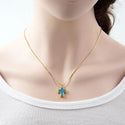 1pc Natural Druzy Crystal Pendant Necklace, Aquamarine Blue Cross Small Gemstone Pendant, 18 inch Gold Plated Stainless Steel Chain, GGP20-3