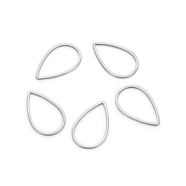 20pcs 304 Surgical Stainless Steel Teardrop Hoop Link Findings – Open Back Bezel Connectors (16mm/22mm/25mm)
