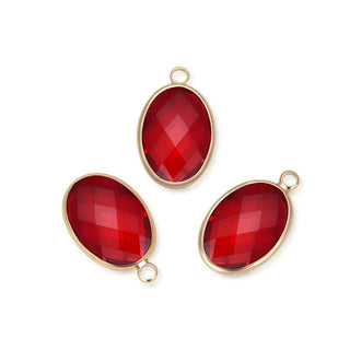 10pcs Grade A January Siam Red Oval Birthstone Charm Drops, 18K Yellow Gold Plated Brass, 18x13mm, CCP6-G1