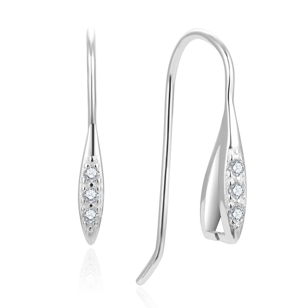 4pc Sterling Silver Fancy Earring Hooks, Pinch Bail, Cubic Zirconia CZ, Tarnish Resistant Rhodium Plated, 20mm, Strong, SS258