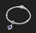 1pc 925 Sterling Silver Love Heart September Birthstone Charm Drop, Blue Sapphire Cubic Zirconia CZ, 26mm (1 inch) Long, Hole ID 4.5mm, EC1-E9