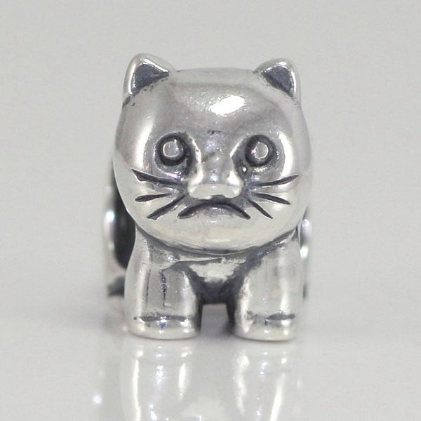 1pc Cute Solid 925 Sterling Silver Cat Charm Kitty Bead, Compatible with Pandora All Other Charm Bracelets, EC2-B1