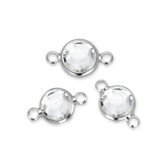 10pcs Grade A April Diamond Clear Birthstone Links, Sterling Silver Plated Brass, Size Selections: 6mm/8mm