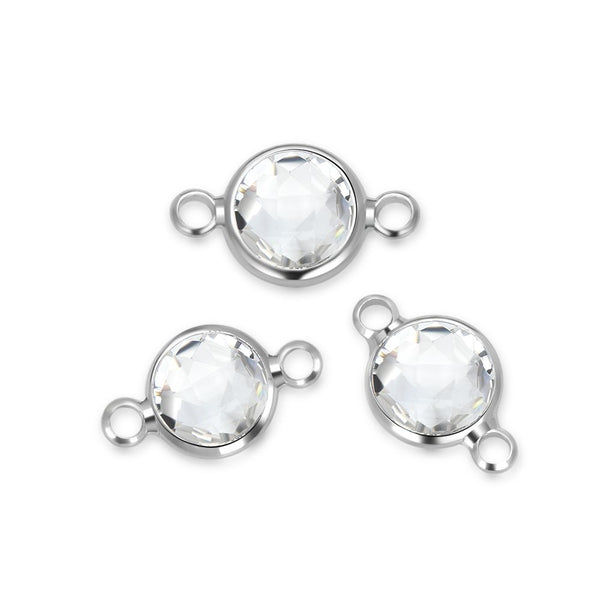 10pcs Grade A April Diamond Clear Birthstone Links, Sterling Silver Plated Brass, Size Selections: 6mm/8mm
