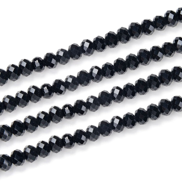 140pcs Creative Club Faceted Rondelle Crystal Glass Beads, Jet Black, 8x6mm, Hole ID 1.1mm, CCR823