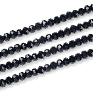 500pcs Creative Club Faceted Rondelle Crystal Glass Beads, Jet Black, 6x4mm, Hole ID 1mm, CCR623