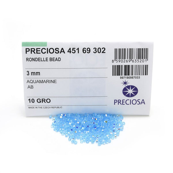 100pcs Preciosa Faceted Bicone Crystal Beads, Aquamarine AB, Size Selections: 3mm/4mm/6mm