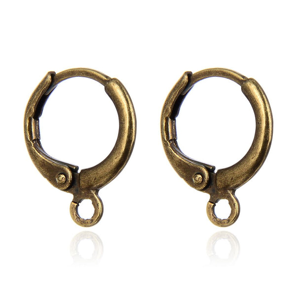 50pcs Round Hoop Huggie Leverback Earring Hooks, Antique Bronze Plated Brass, 14mm, CF262-4