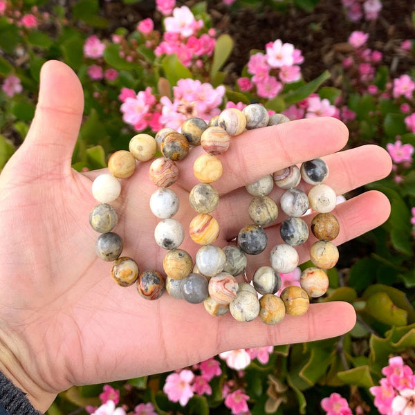 1 Strand Stretch Natural Crazy Lace Agate Beaded Gemstone Bracelet, 10mm Bead, Length Selections: 7 inch/7.5 inch/8 inch/8.5 inch