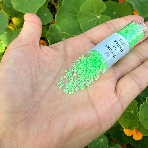 30g Miyuki Delica 11/0 Seed Beads, Translucent Luminous Mint Green DB2040