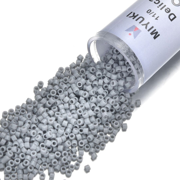 7.5g Miyuki Delica 11/0 Seed Beads, Opaque Ghost Grey DB1139
