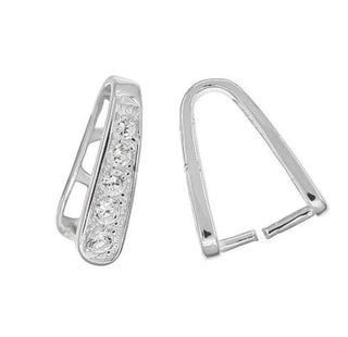 2pcs Sterling Silver Pinch Bail, Pendant Clasp, Tarnish Resistant Rhodium Plated, Cubic Zirconia CZ, 12.5x11.2mm, SS41-3