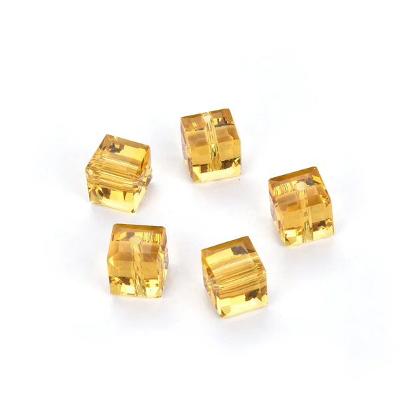 24pcs Adabele Austrian Faceted Cube Crystal Beads #5601, Amber Topaz Yellow, Size Selections: 4mm/6mm/8mm