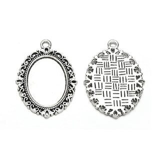 20pcs Large Sturdy Oval Bezels, Pendant Base, Antique Silver, Designed for 25x18mm Cabochon Resin Cameo Photo, MC-G3
