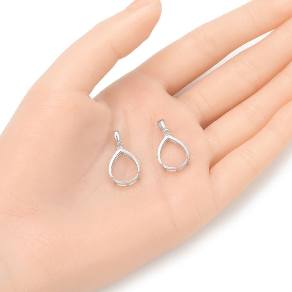 2pcs 925 Sterling Silver Open Back Teardrop Bezel Blank Setting, Inner Bracket Diameter Selections: 8x6mm, 10x8mm, 14x10mm, 16x12mm