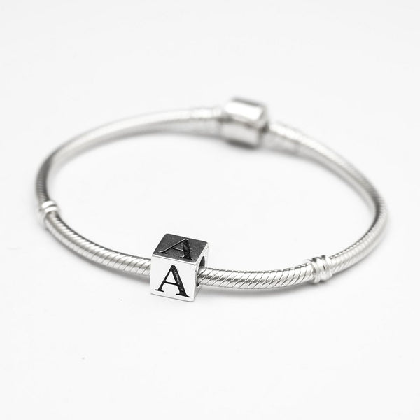 1pc Solid Sterling Silver Alphabet Letter A Name Initial Bead, Compatible with Pandora all Other Charm Bracelets, EC650