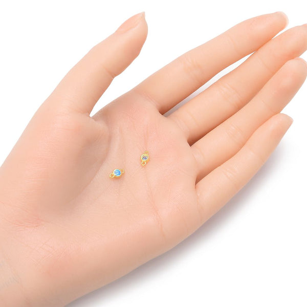 2pcs 925 Sterling Silver 4mm Tiny December Birthstone Links, Real 18K Yellow Gold Plated, Blue Topaz Cubic Zirconia Gemstone Connector, SXP5-12