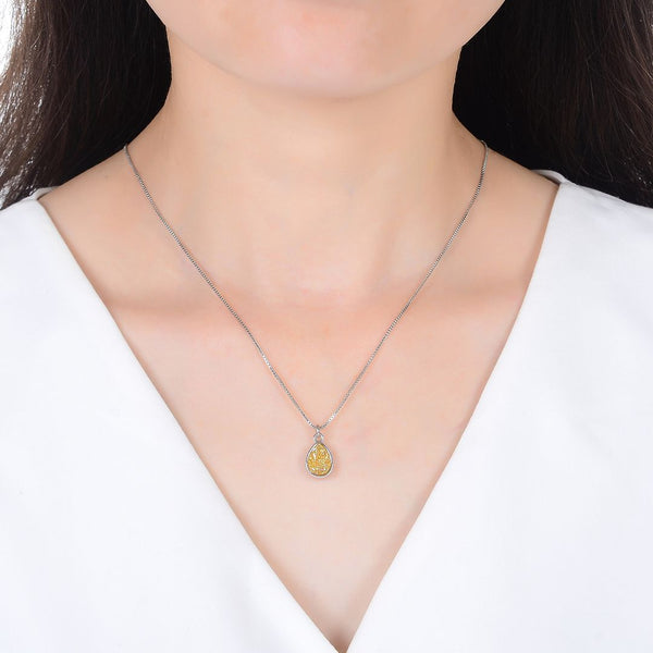 1pc Natural Druzy Crystal Pendant Necklace, Golden Champagne Teardrop Small Tiny Gemstone Pendant, 18 inch Stainless Steel Surgical Chain, GGP25-2