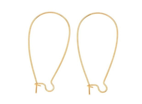 50pcs Tarnish Resistant Kidney Earring Hooks, 18K Yellow Gold Plated Brass, Size Selections: 18mm/25mm/30mm/36mm/43mm/47mm