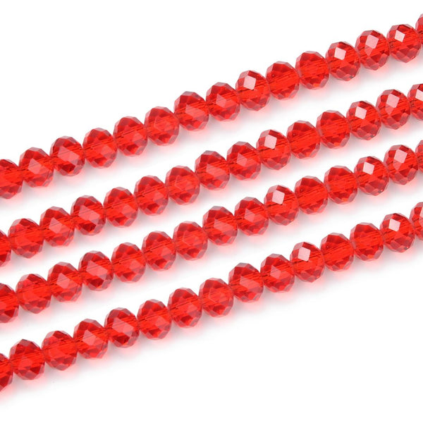 140pcs Creative Club Faceted Rondelle Crystal Glass Beads, Light Siam Red, 8x6mm, Hole ID 1.1mm, CCR806