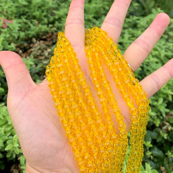 200pcs Creative Club Faceted Round Crystal Glass Beads, Light Topaz Yellow, 6mm (0.24 inch), Hole ID 1mm, CC2R609