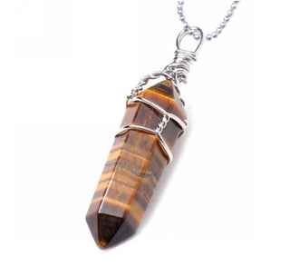 1pc Natural Brown Yellow Tiger Eye Gemstone Pendant Necklace, 18 Inch Surgical Stainless Steel Chain, GGP-E1