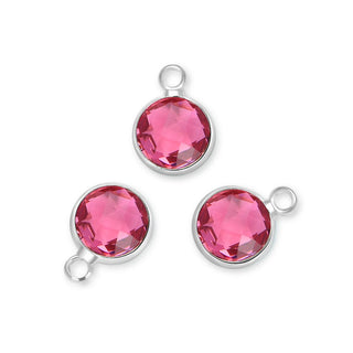 10pcs Grade A July Light Ruby Red Birthstone Charm Drop, Sterling Silver Plated Brass, Size Selections: 6mm/8mm/10mm