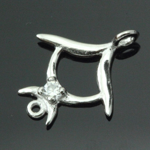 4pcs 925 Sterling Silver Fancy Earring Jewelry Connectors, Cubic Zirconia CZ, Tarnish Resistant Rhodium Plated,15x12mm, SS38