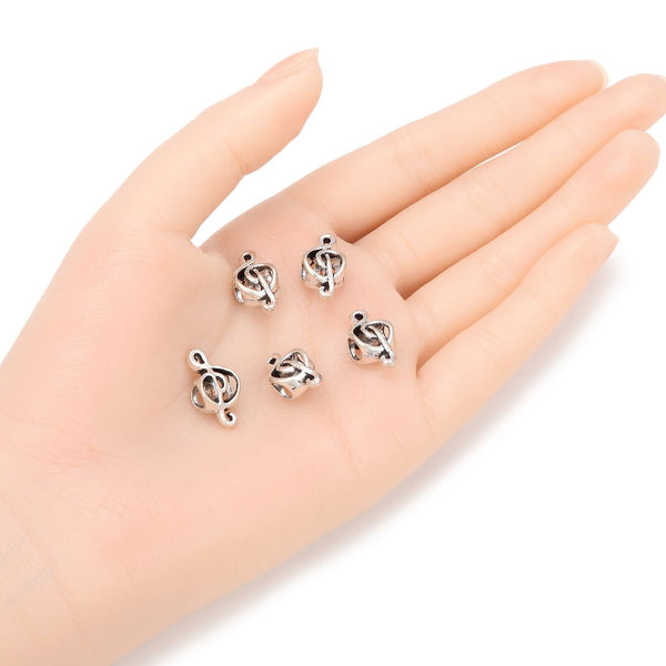 20pcs Music Note Sign Large Hole Beads, Hole ID 4.5mm, Antique Silver, Zinc Alloy Metal, MEC-F7