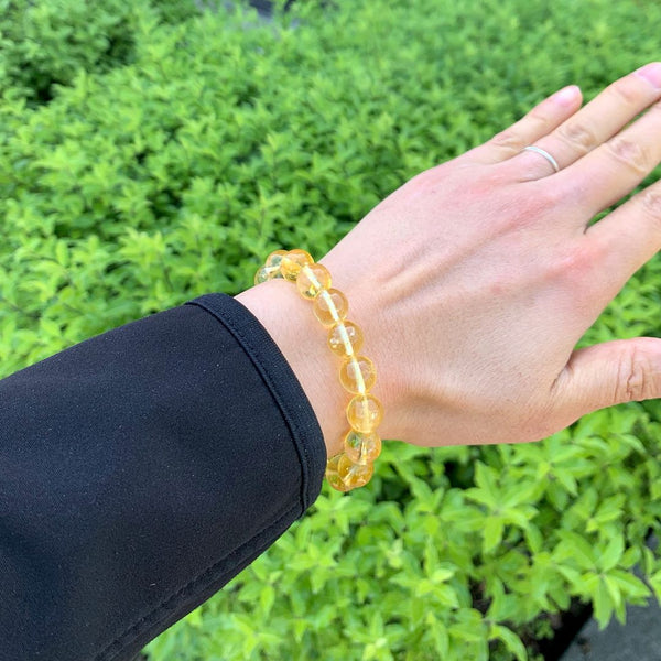 1 Strand Stretch Natural Yellow Citrine Beaded Gemstone Bracelet, 10mm Bead, Length Selections: 7 inch/7.5 inch/8 inch/8.5 inch