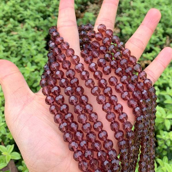 140pcs Creative Club Faceted Round Crystal Glass Beads, Burgundy Red, 8mm, Hole ID 1mm, CC2R811