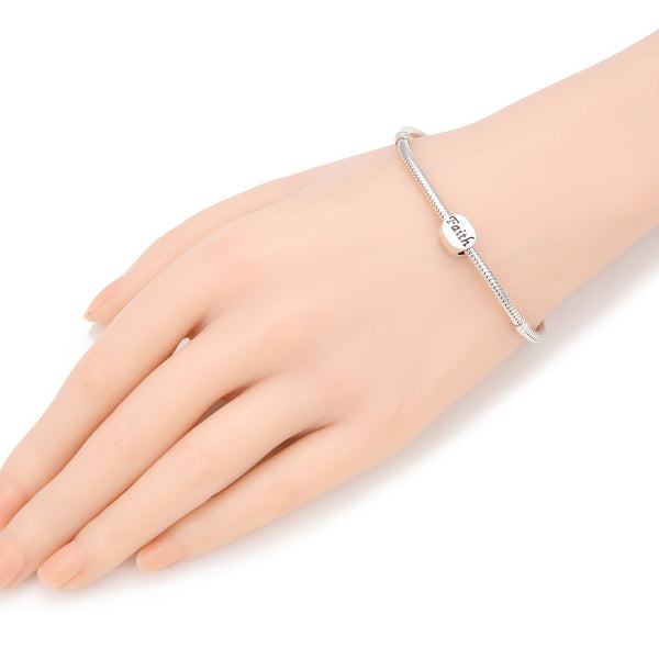 20pcs Faith Large Hole Beads, Hole ID 4.5mm,Antique Silver, Zinc Alloy Metal, MEC-C6