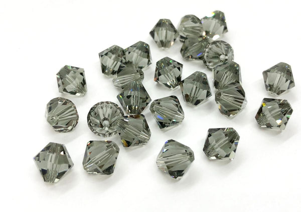 50pcs Preciosa Faceted Bicone Crystal Beads, Black Diamond, 6mm, Hole ID 1mm, Pre-B621